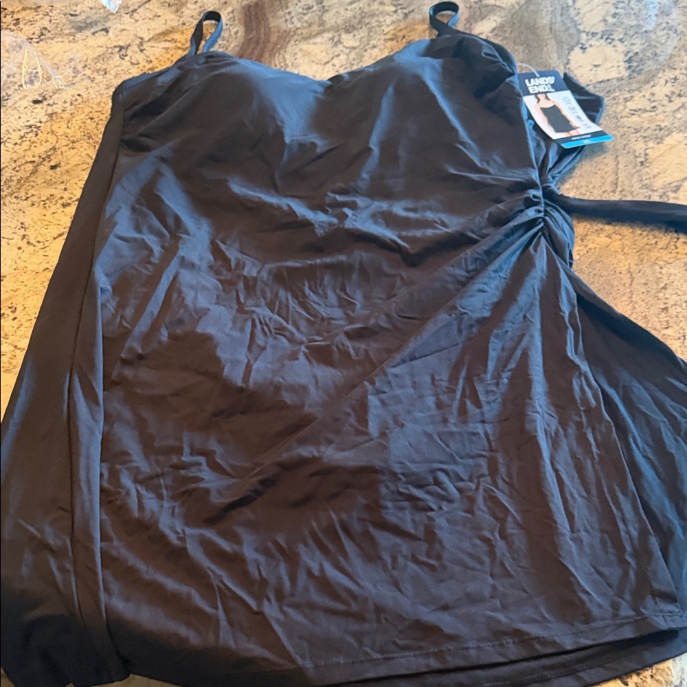 Lands end Black Slip Dress with Side Tie